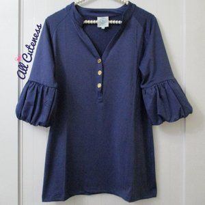 Tracy Negoshian Blue 3/4 Sleeve Top